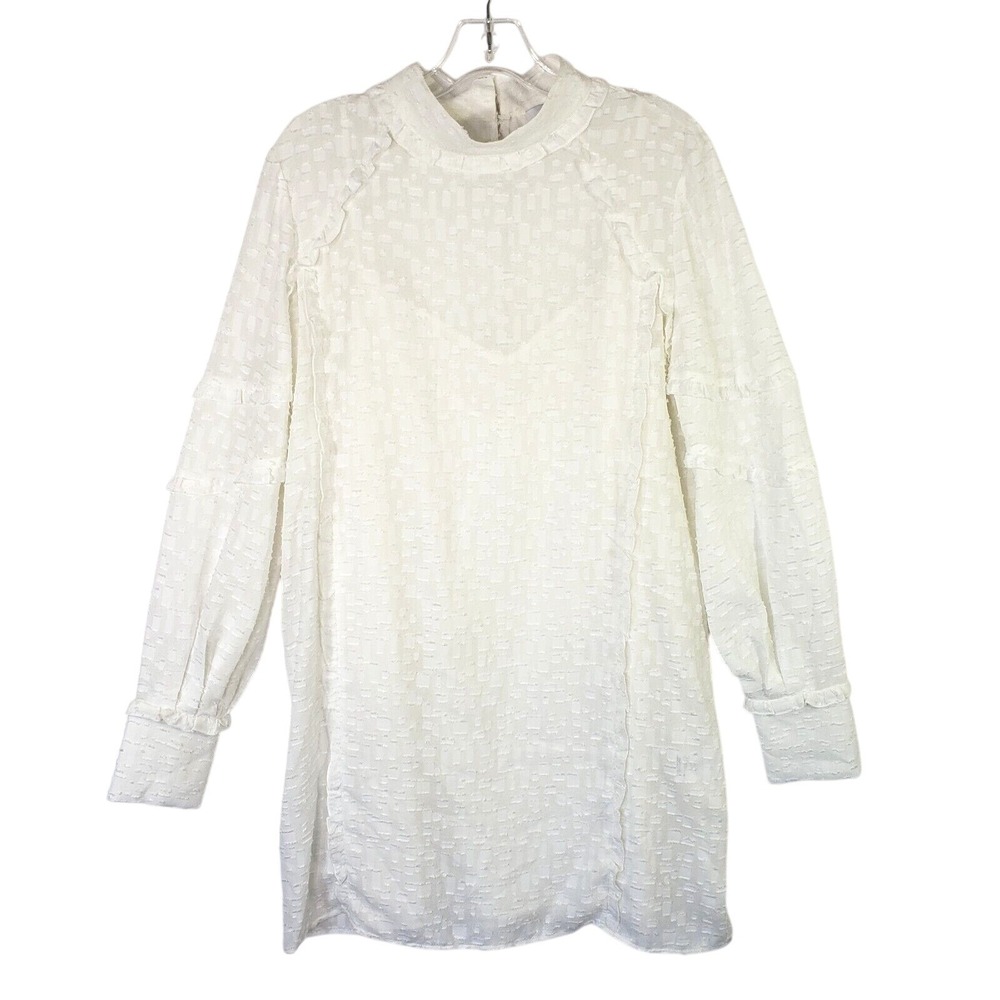 IRO White Textured Mock Neck Long Sleeve Mini Dress Womens Size‎ 40